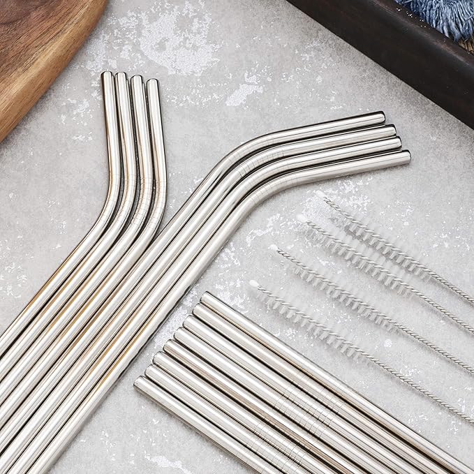Reusable Metal Straws 100 Pieces,10.5'' Stainless Steel Straws All Straight Straws for 20oz 30oz Tumbler Yeti Cup, Drinking Metal Straws Bulk For Wholesale(100pcs All Straight -10.5" Silver)