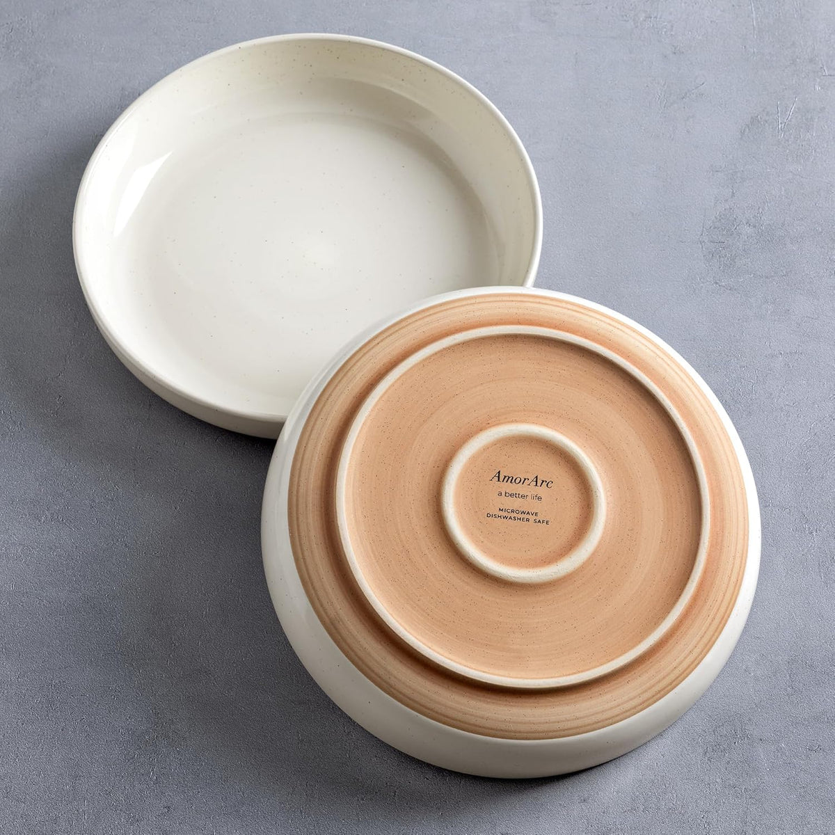 AmorArc 8.75'' Large Ceramic Pasta Bowls, 36oz Handpainted Stoneware Bowls Set of 4, Microwave&Dishwasher Safe Bowls with Rustic Terracotta Underside for Pasta Salad, Multi-Color