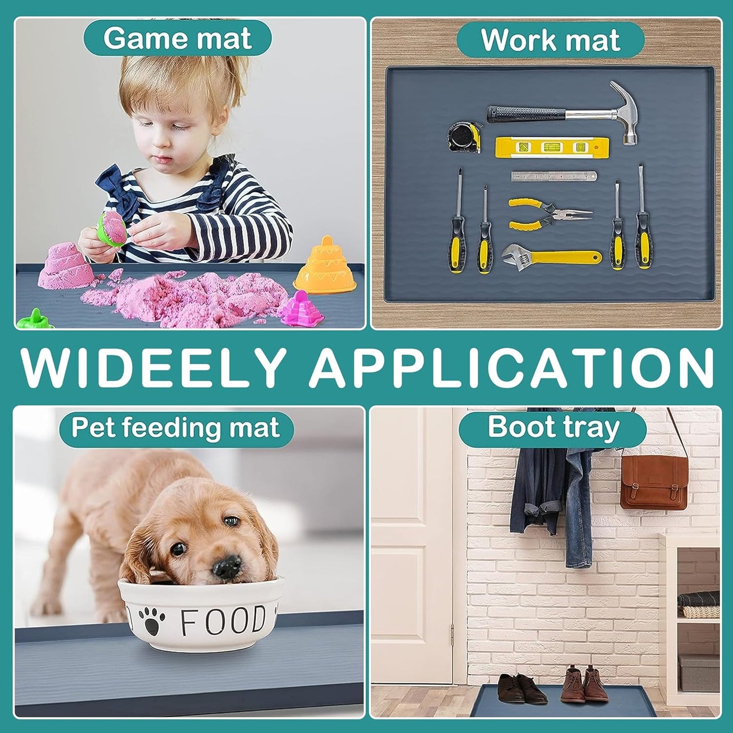 URMONA Waterproof Silicone Under Sink Mat 16'' x 10'' Shelf Liner for Kitchen and Bathroom, Cabinet and Counter Protector, Storage and Organizers, Litter Mat, Pet Cat Puppy Essentials(Light Grey)
