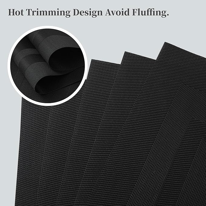 Leetaltree Black Frame Placemats Set of 24 - Heat Resistant Non-Slip Place mats for Dining Table, Washable Durable PVC Vinyl Woven Table Mats(Black Frame, 24)