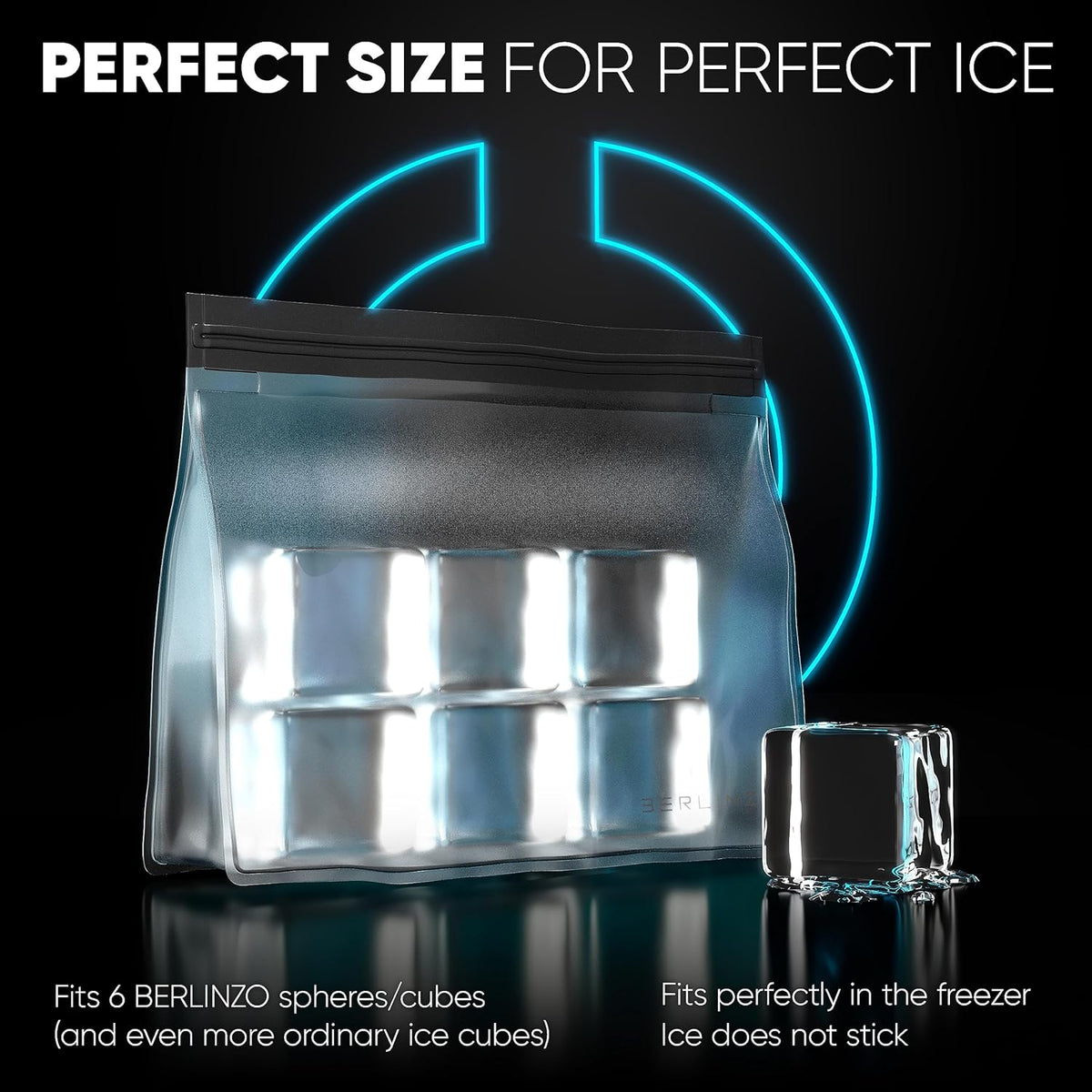 Berlinzo Reusable Ice & Food Storage Bag - Freezer Safe, Leakproof, BPA-Free Silicone, Plastic-Free Lunch Bag - One Bag