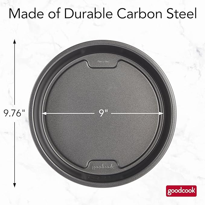 GoodCook PRO Round Cake Pan Nonstick Warp & Scratch-Resistant Dishwasher-Safe Carbon Steel Construction for Even Baking, 9-Inch Round, Gray