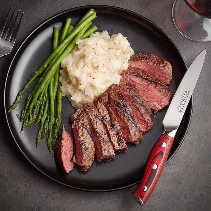 Ergo Chef Crimson Series 4pc Steak Knife Set - Forged German X50CrMoV15 Steel, Ergonomic G10 Handles, Enhance Your Dining Experience with Razor Sharp Performance