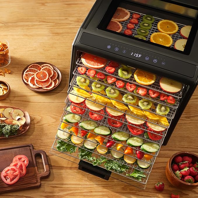 Excalibur Electric Food Dehydrator Performance Series 10-Tray with Adjustable Temperature Control Includes Stainless Steel Drying Trays Glass Door Top View Window and LED Display Progress Bar, Black