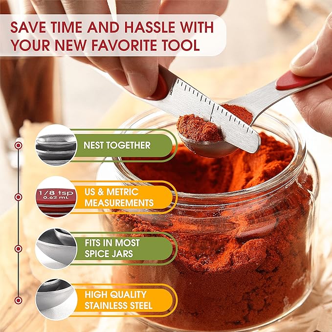 Spring Chef Dessert Bundle - Ice Cream Scoop, Medium Dough Blender, Magnetic Measuring Spoons Set - Red