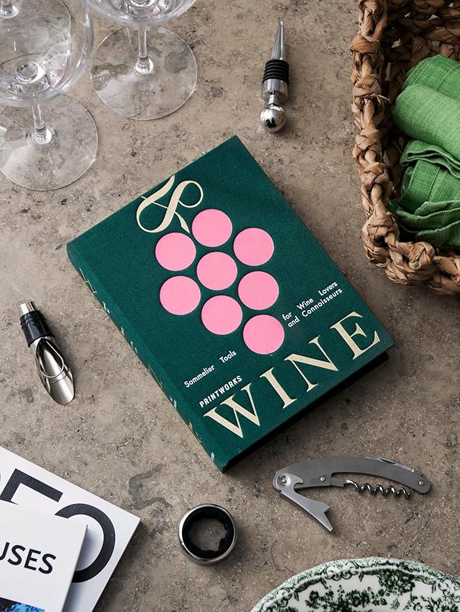 Printworks The Essentials, Wine Tools – Wine Bottle Opener, Stopper, Pourer & Collar Set in Elegant Book-Style Case