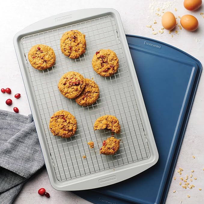 Tramontina Rise 3-Piece Ceramic Baking Pans Set, Non stick Cookie Sheets for Baking with Cooling Rack, Aluminized Steel, Dishwasher-Safe