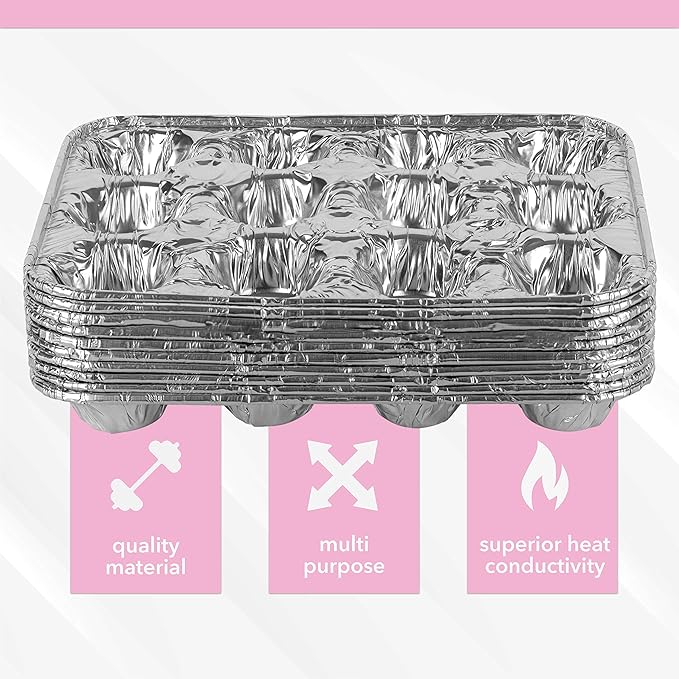 PLASTICPRO Aluminum Foil Muffin Pans Reusable and Disposable, Holds 12 Mini Cupcakes/Muffin foil Pan Pack of 50