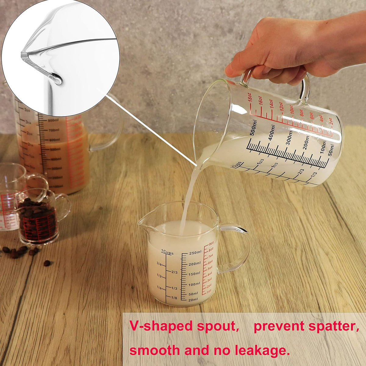 Glass Measuring Cup-[Insulated handle | V-Shaped Spout]-Made of High Borosilicate Glass Measuring Cup for Kitchen or Restaurant, Easy to Read, 500 ML (16 Oz, 2 Cup)
