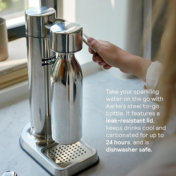 Aarke Carbonator lll, Sparkling & Carbonation Water Machine, Stainless Steel with PET BPA-Free Reusable Bottle Volume 1L/34 fl oz (Sand)