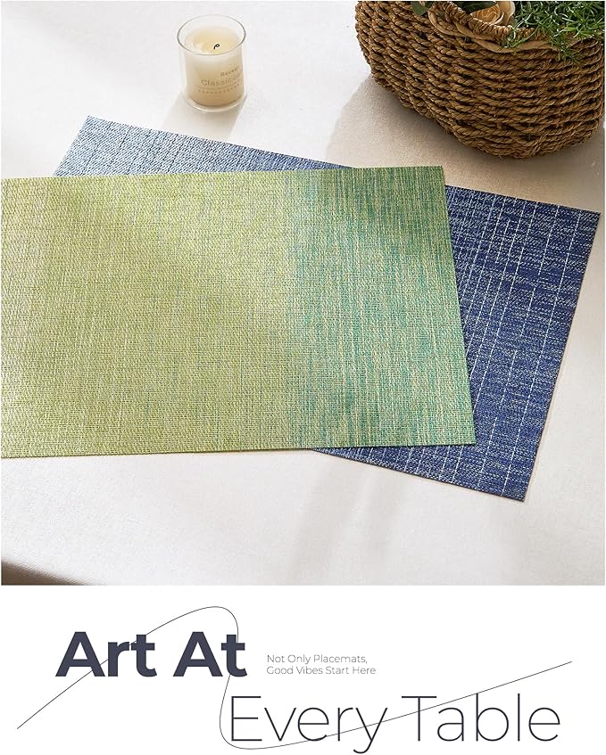 Leetaltree Gradient Blue Woven Placemats Set of 8 - Heat Resistant Non-Slip Place mats for Dining Table, Washable Durable PVC Vinyl Woven Table Mats(Gradient Blue, 8)