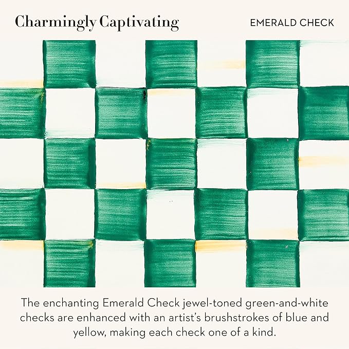 MACKENZIE-CHILDS Enamel Grinder, Refillable Manual Salt and Pepper Grinder, Green-and-White Emerald Check