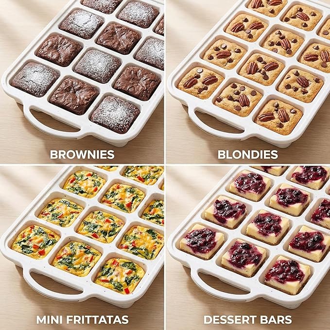 BAKE BOSS Silicone Brownie Pans with Dividers - 2 PACK - CREAM