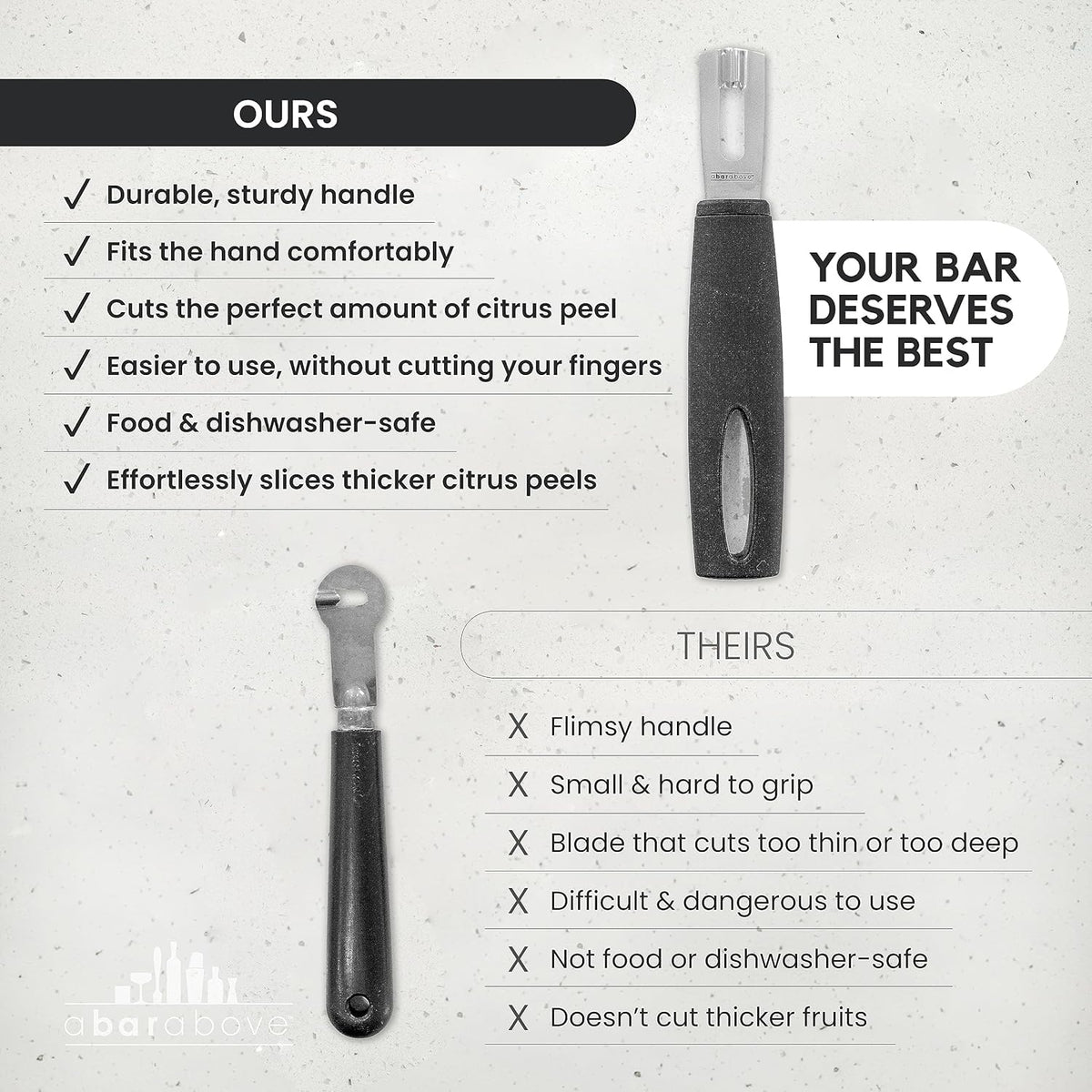 A Bar Above Premium Quality Channel Knife, Stainless Steel Bar Tool, Garnish for Cocktail Mixers, Lemon Zester, and Fruit Peeler, Professional Grade Bar Accessory, Durable Citrus Knife