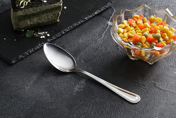 New Star Foodservice 1029420 Bead Pattern, 18/0 Stainless Steel, Dinner/Dessert Spoon, 7.6-Inch, Set of 12
