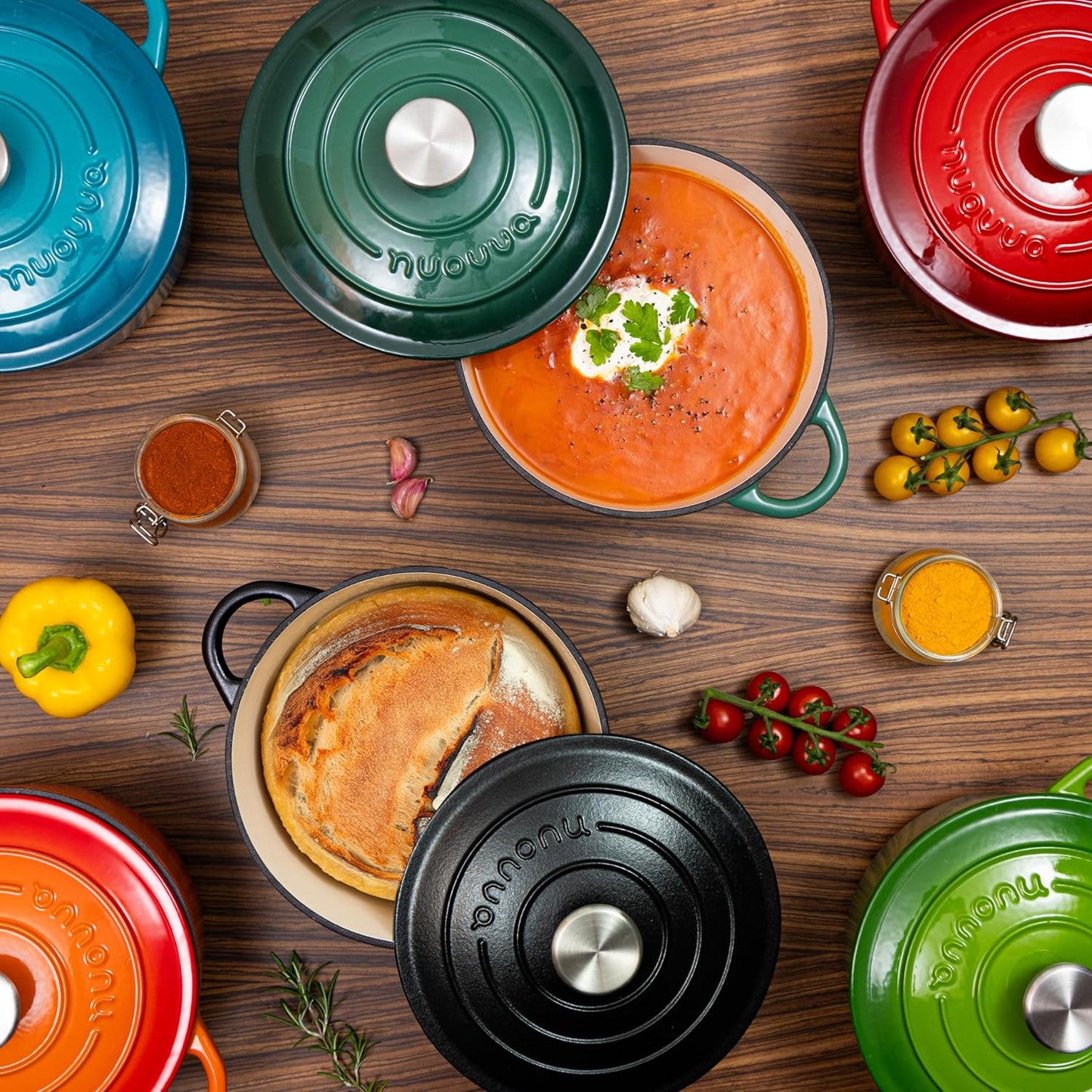 Cast Iron Dutch Oven with Lid – Non-Stick Ovenproof Enamelled Casserole Pot – Sturdy Dutch Oven Cookware – Red, 3.1-Quart, 22cm – by Nuovva