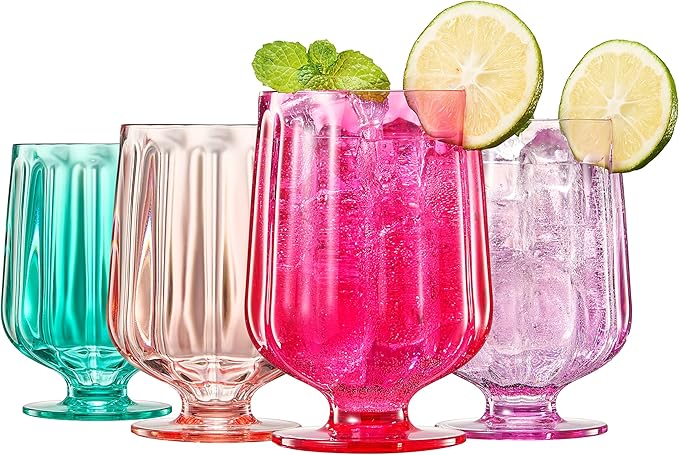 15oz Unbreakable Premium Drinking Glasses Set of 4 - Super Grade Acrylic Plastic - Perfect for Gifts - European Style Tritan Shatterproof BPA-free Reusable Glassware Dishwasher-Safe, Indoor & Outdoor