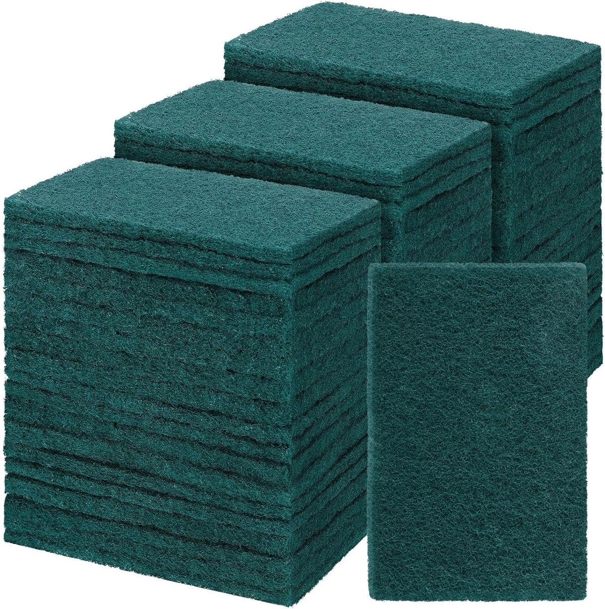 Hoolerry 150 Pcs Heavy Duty Scouring Pads Non Scratch Household Scrub Pads for Cleaning Reusable Pan Scrubber Anti Grease Scrubbing Pads for Dish Kitchen Metal Grills, 4.3 x 3 x 0.3 in (Green)