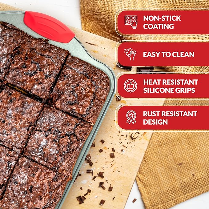Boxiki Kitchen Duo: Non-Stick Steel Jumbo 6-Cup Muffin Pan with Silicone Handles & Reusable Liners + Non-Stick Steel 8x8 Square Baking Pan.