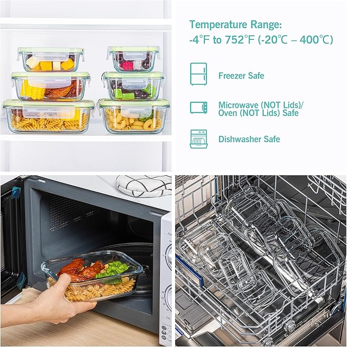 Vtopmart 8 Pack Glass Food Storage Containers with Lids (Grass Green)