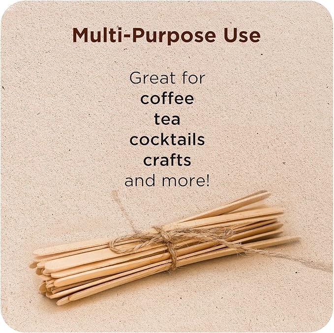 Makerstep Birch Wood Coffee Stirrers, 7 Inch Coffee Stir Sticks (1000 Pack) Eco-friendly, Sturdy Wooden Sticks. Splinter Free, Round End. Great For Your Coffee Nook